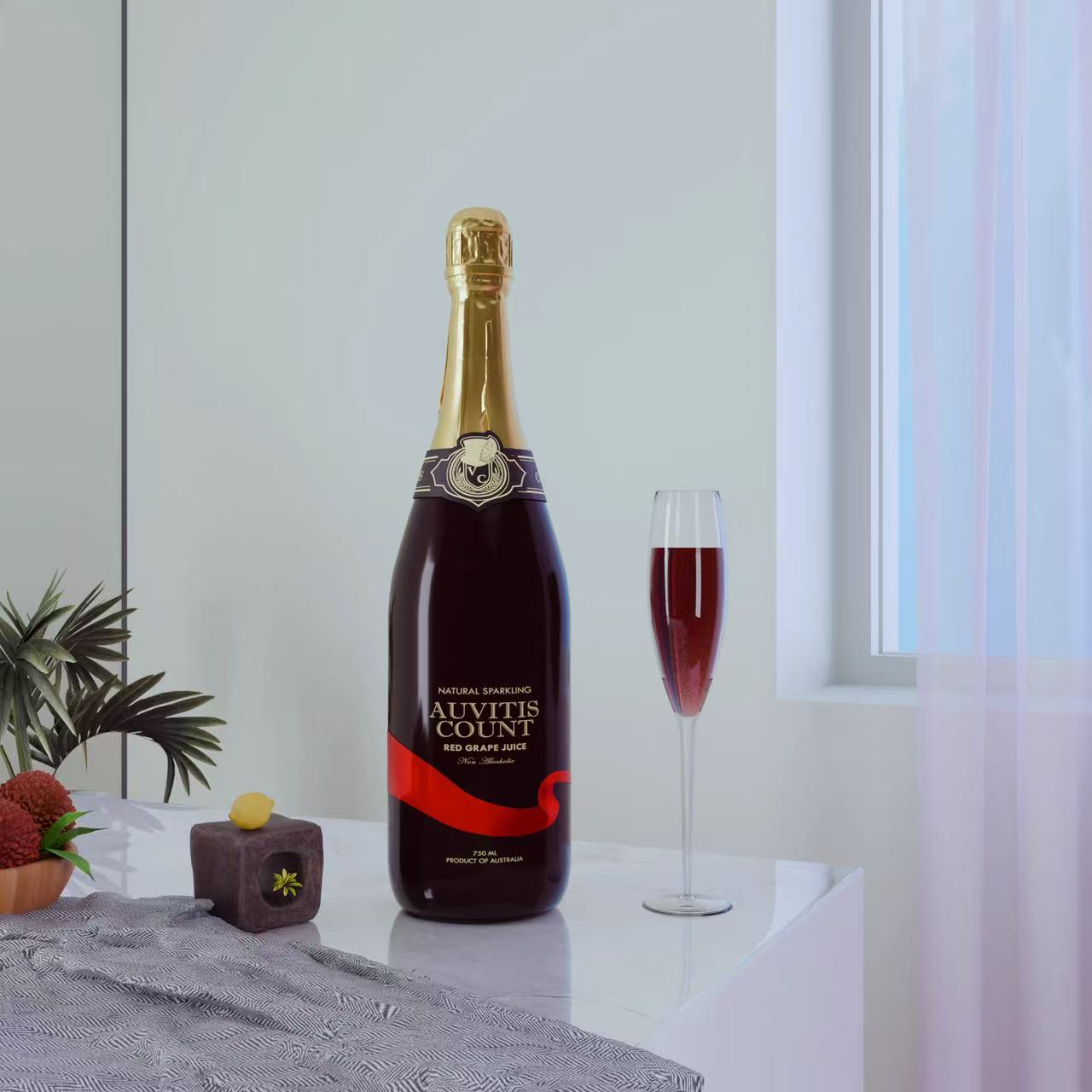 Auvitis Count Non-Alcoholic Sparkling Red Grape Juice 750ml Low Sugar 6 bottles