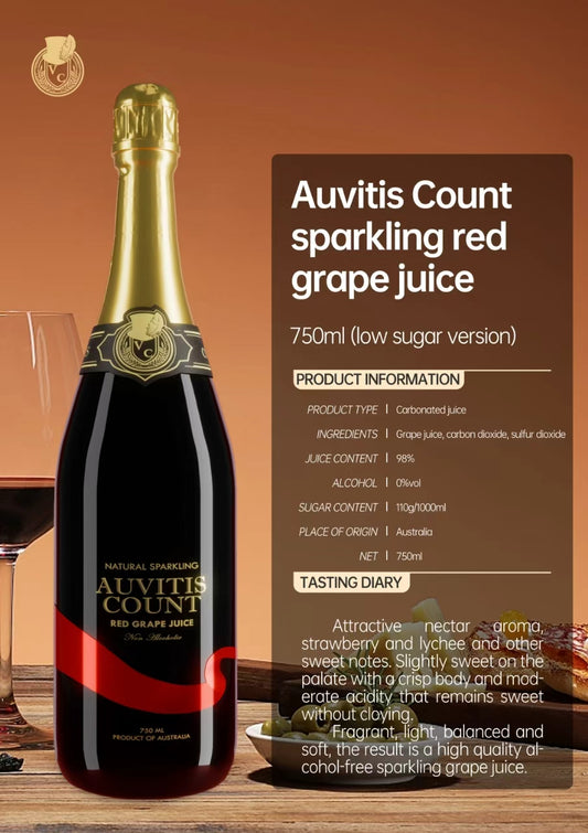 Auvitis Count Non-Alcoholic Sparkling Red Grape Juice 750ml Low Sugar 6 bottles