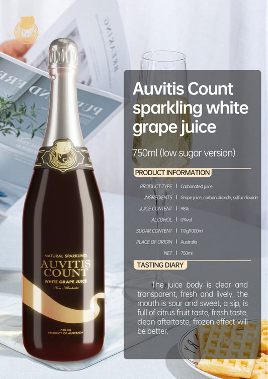 Auvitis Count Non-Alcoholic Sparkling White Grape Juice 750ml Low Sugar 6 bottles