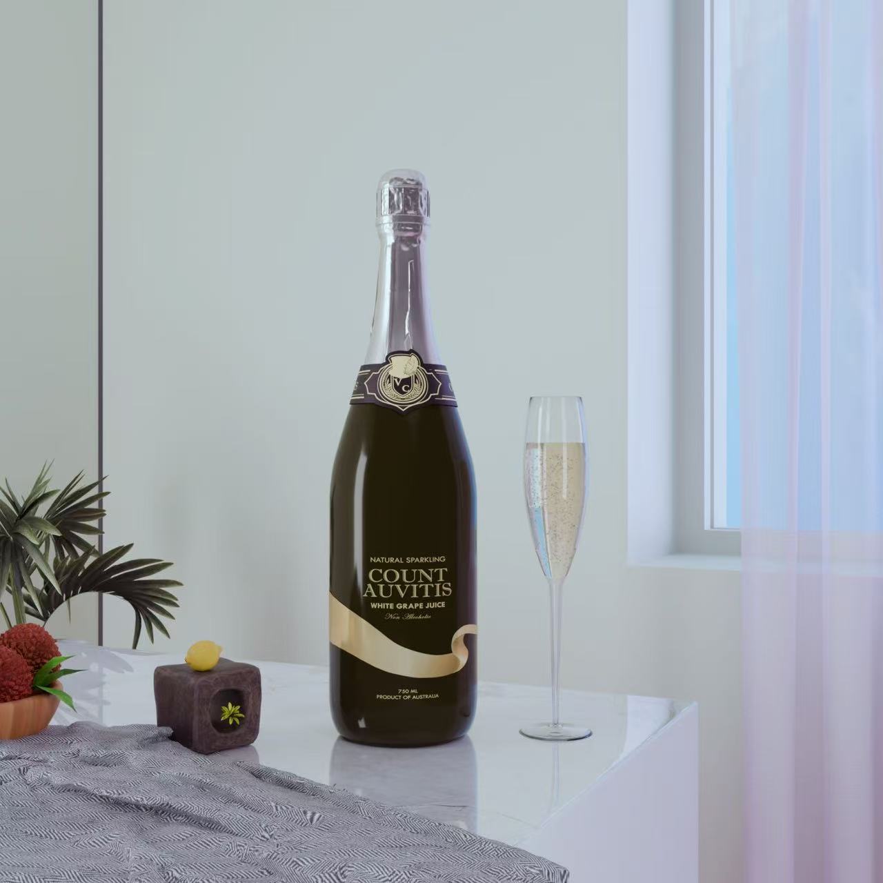 Auvitis Count Non-Alcoholic Sparkling White Grape Juice 750ml Low Sugar 6 bottles
