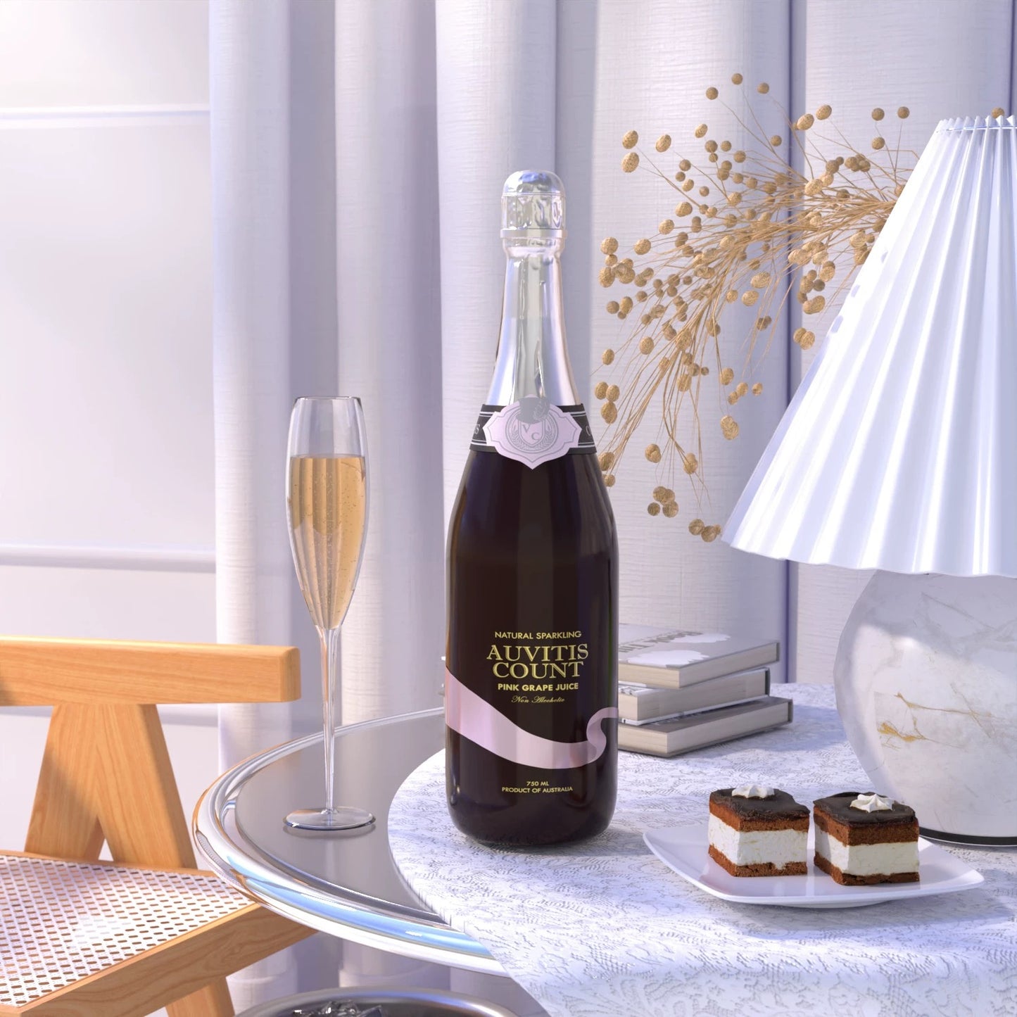 Auvitis Count Non-Alcoholic Sparkling Pink Grape Juice 750ml Low Sugar 6 bottles