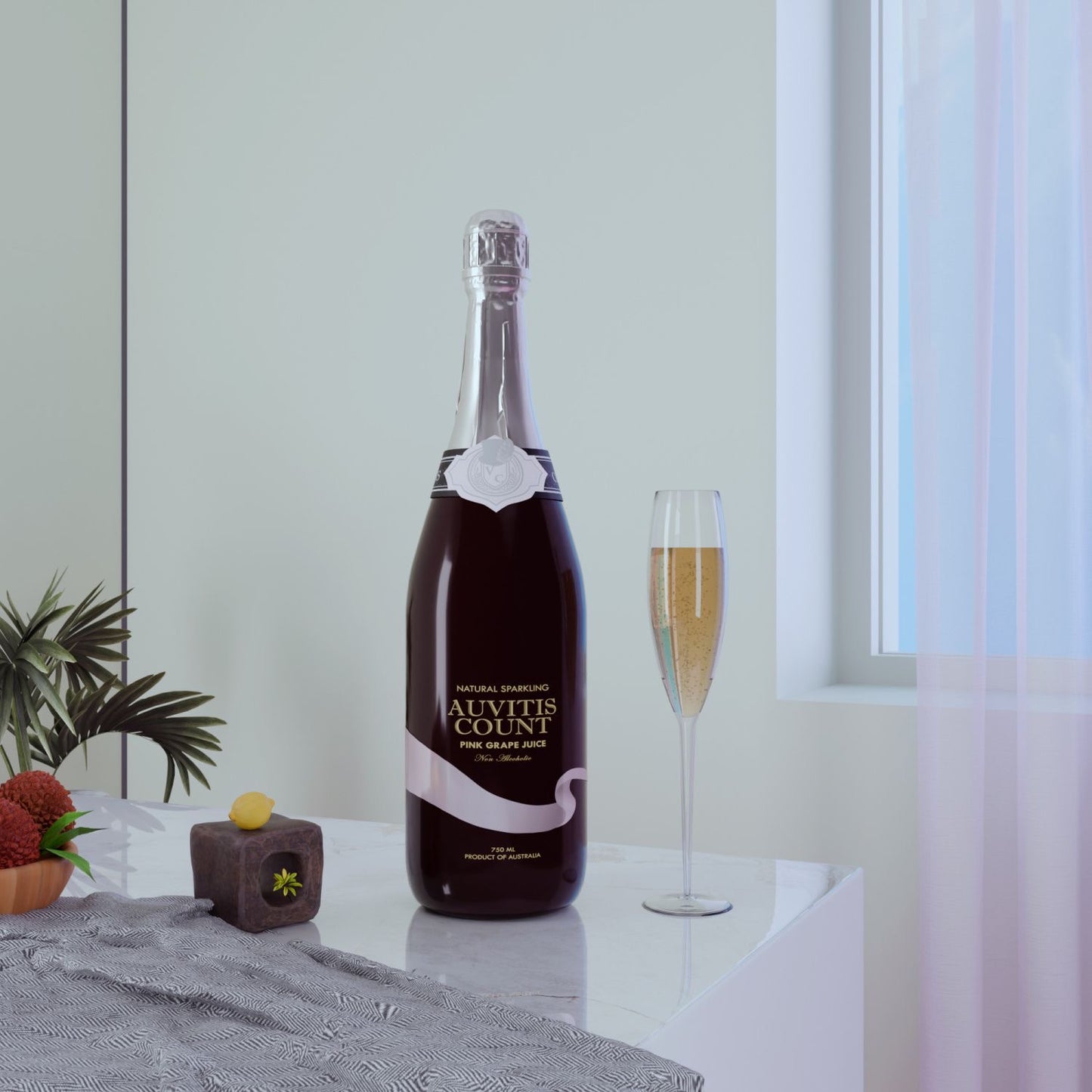 Auvitis Count Non-Alcoholic Sparkling Pink Grape Juice 750ml Low Sugar 6 bottles