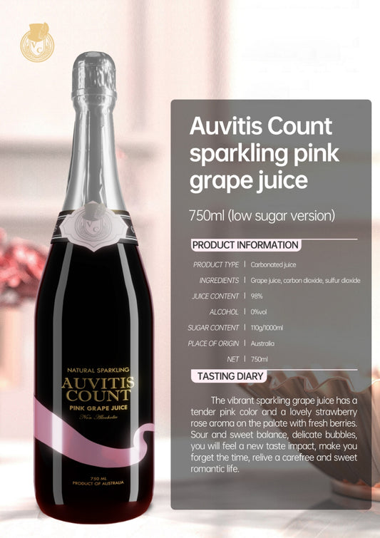 Auvitis Count Non-Alcoholic Sparkling Pink Grape Juice 750ml Low Sugar 6 bottles