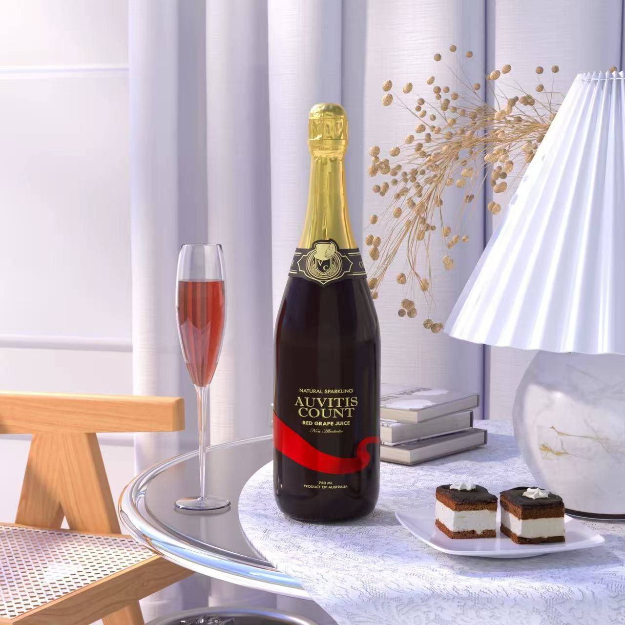 Auvitis Count Non-Alcoholic Sparkling Red Grape Juice 750ml Low Sugar 6 bottles